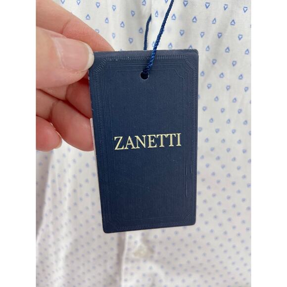 Zanetti Shirt Men 14.5 32/33 Button Down White Triangle Printed Long Sleeve‎ - Picture 5 of 14